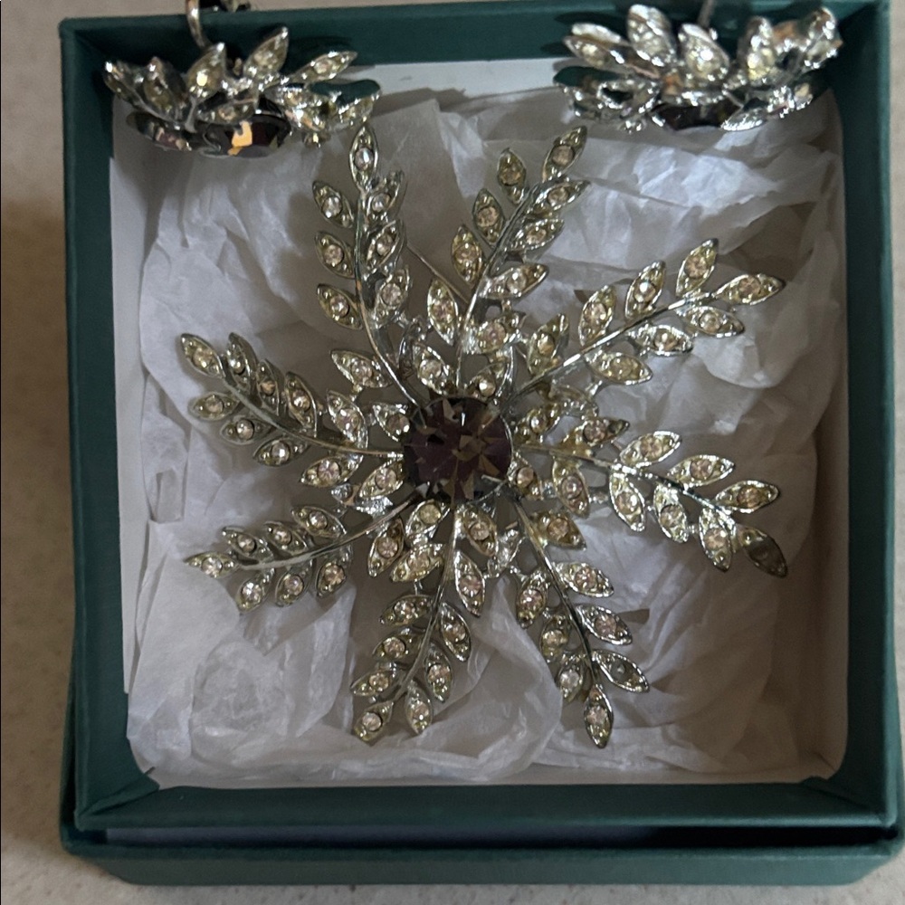 Elegant Silver Snowflake Brooch and Earring Set